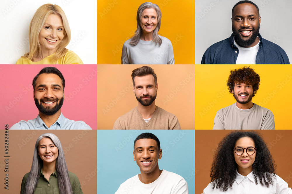A lot of diverse multiracial people on the screen isolated on multi-colored background, profiles of colleagues involved virtual meeting, hr data base with employees A lot of diverse multiracial people on the screen isolated on multi-colored background, profiles of colleagues involved virtual meeting, hr data base with employees