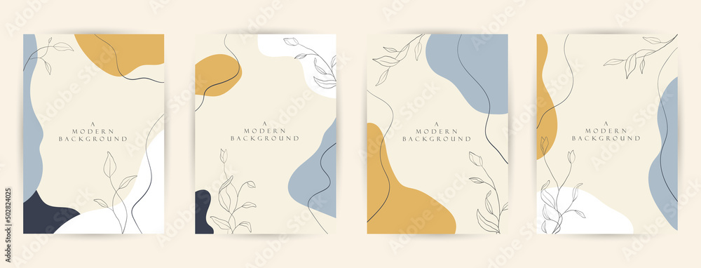 Modern abstract background. Social media stories and post creative Vector set. cover, invitation, banner, placard, brochure, poster, card, flyer and other. Tropical leaves warm color of the earth tone Modern abstract background. Social media stories and post creative Vector set. cover, invitation, banner, placard, brochure, poster, card, flyer and other. Tropical leaves warm color of the earth tone