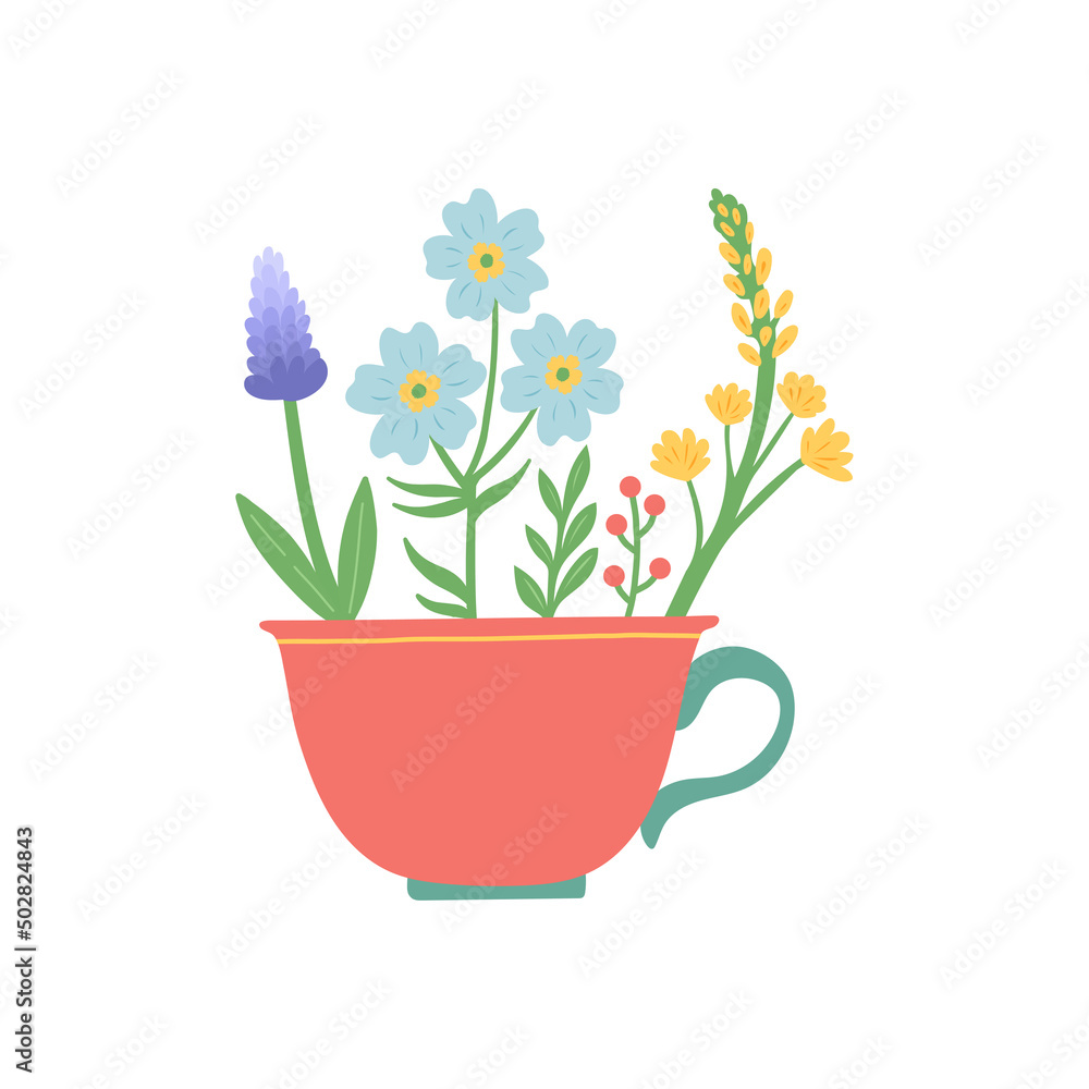 Flower in beautiful cup, flat design vector