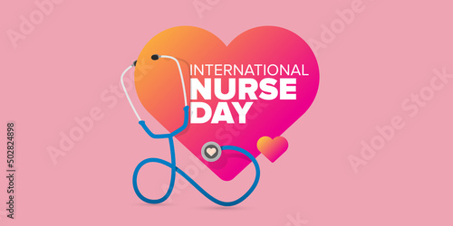vector international nurse day greeting card or horizontal banner with stethoscope isolated on pink background. vector nurses day icon or sign design template