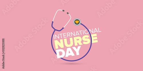 vector international nurse day greeting card or horizontal banner with stethoscope isolated on pink background. vector nurses day icon or sign design template