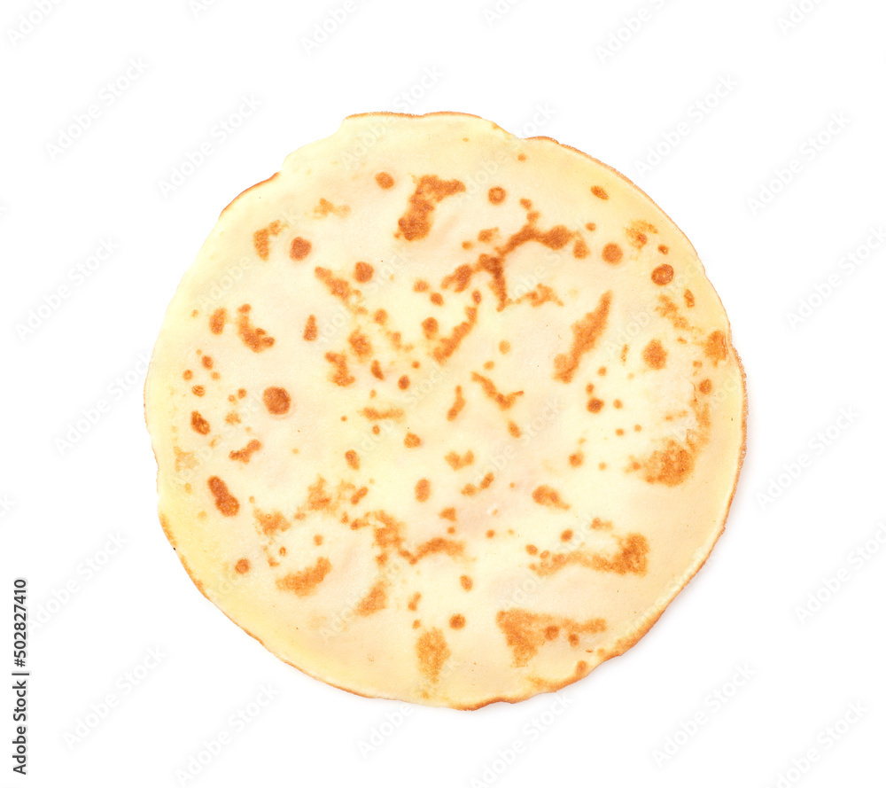 One delicious crepe isolated on white, top view One delicious crepe isolated on white, top view