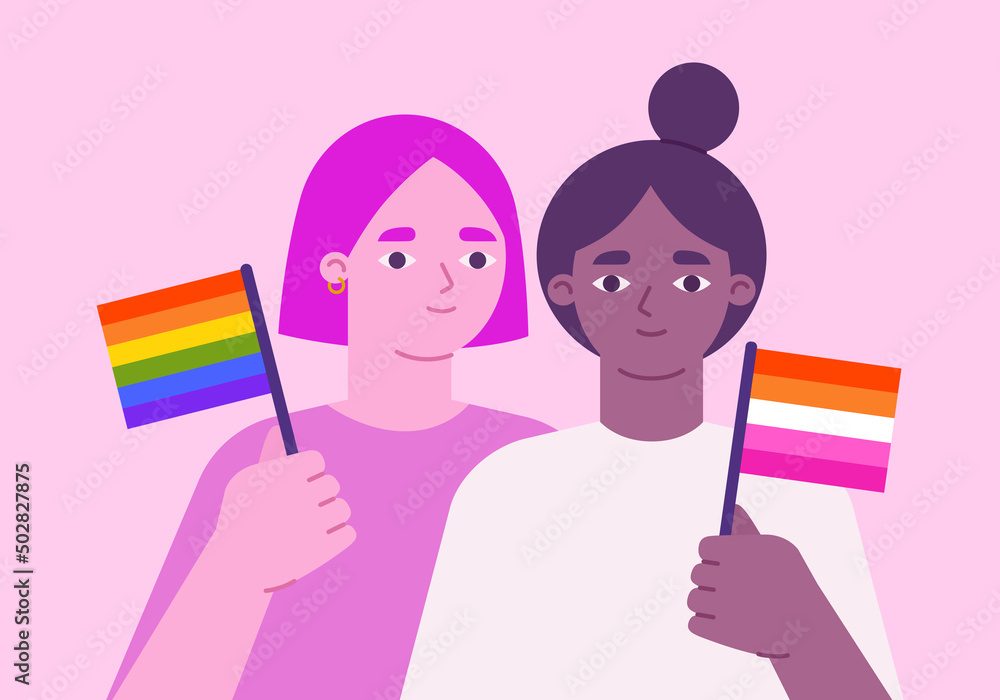 Pride month celebration. Women holding LGBTQI flag Pride month celebration. Women holding LGBTQI flag