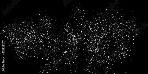 Silver confetti point on a black background. Luxury festive background. Silver grainy abstract texture overflows against a black background. Element of design. Vector illustration, EPS 10.