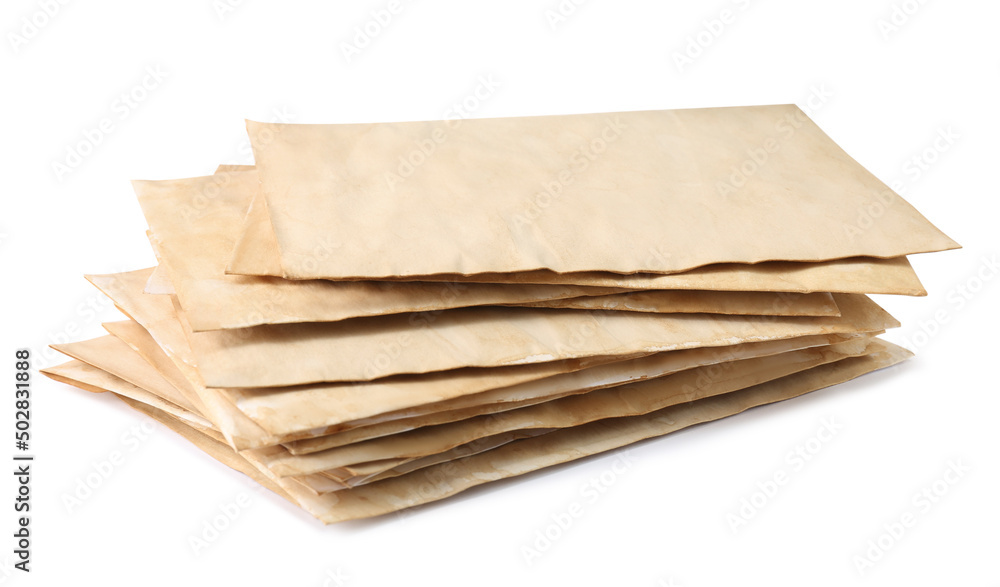 Stack of old letters on white background Stack of old letters on white background