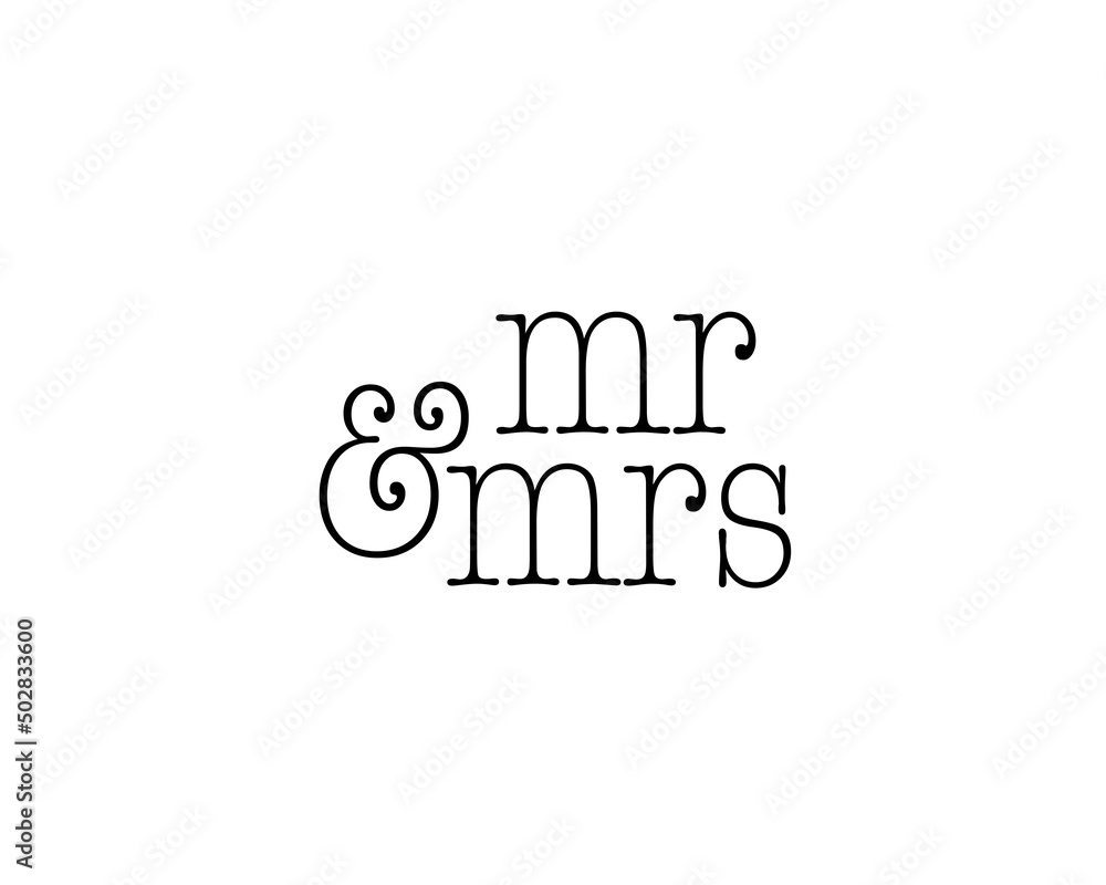 Mr & Mrs wedding hand written lettering. Wedding decoration. Mister and missis for wedding and invitation elements. Traditional wedding words. Isolated on white background. Vector illustration. Mr & Mrs wedding hand written lettering. Wedding decoration. Mister and missis for wedding and invitation elements. Traditional wedding words. Isolated on white background. Vector illustration.