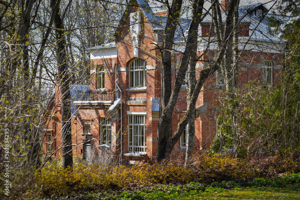The old building of the historical castle is hidden behind the trees. Luznava manor, Latvia. The old building of the historical castle is hidden behind the trees. Luznava manor, Latvia.