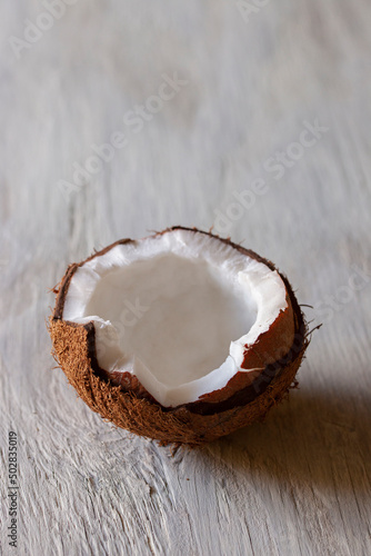Fresh Cut Coconut on Simple Background with Copy Space