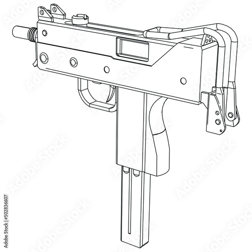 Pistol Gun Icon Vector outline Illustration isolated on white background. Risk in conflict situation. police and military weapon.