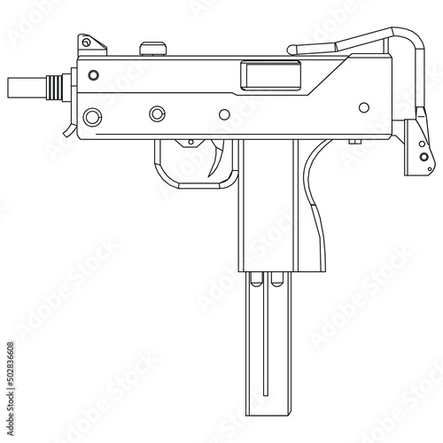 Pistol Gun Icon Vector outline Illustration isolated on white background. Risk in conflict situation. police and military weapon.