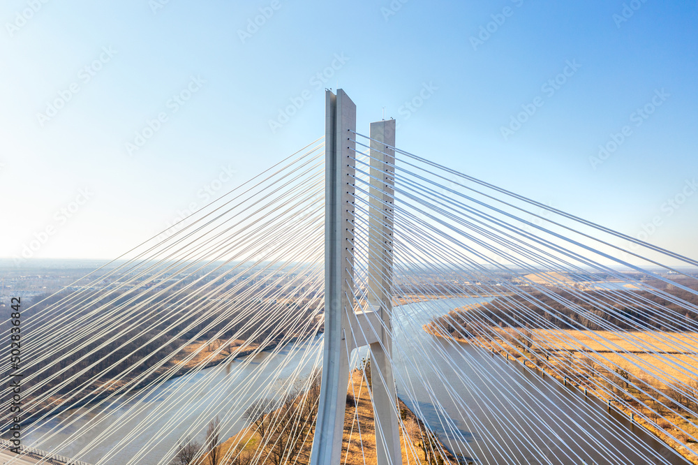Upper part of a cable-stayed bridge in Wroclaw, Poland Upper part of a cable-stayed bridge in Wroclaw, Poland