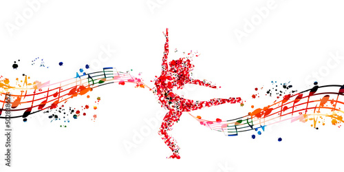 Woman dancing made of musical notes. Red musical notes dancer performer with musical staff vector illustration design 