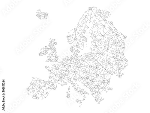 Communication network map of the Europe on white photo