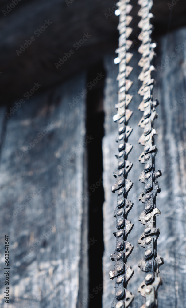 old chain for a chainsaw close-up
old chain for a chainsaw close-up