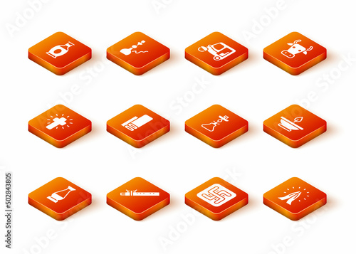 Set Indian vase, Bamboo flute indian, Christian cross, textile fabric, Hindu swastika, Hookah, Hands praying position and Aroma lamp icon. Vector