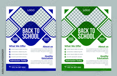 Back to school education flyer design template. Kids back to School admission poster, leaflet layout design