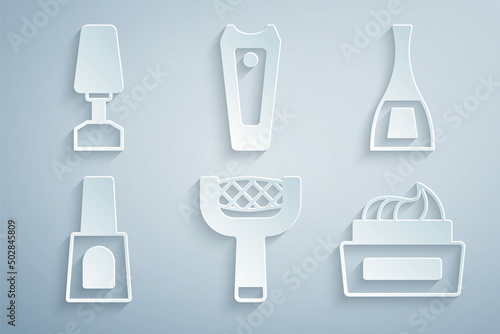 Set Nail file  Bottle of nail polish  cutter and Milling for manicure icon. Vector
