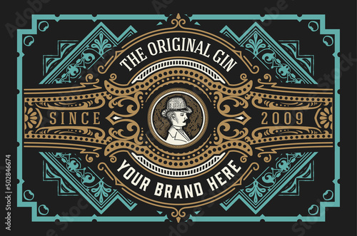 Whiskey label with old frames