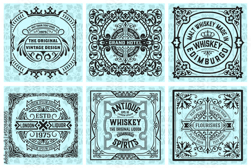 Set of 6 labels. Western style