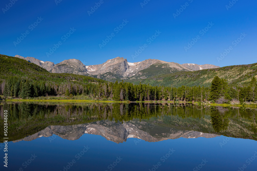 Sunny view of the dreamy reflex at Sprague Lake Sunny view of the dreamy reflex at Sprague Lake