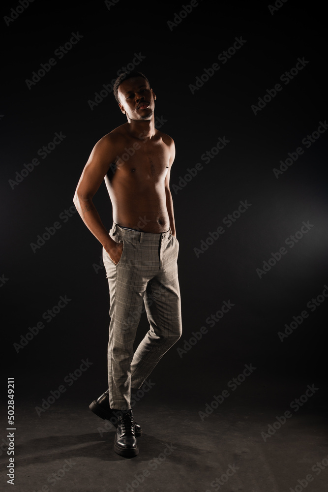 Naklejka premium Topless black male posing