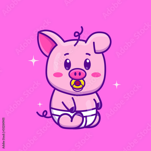Cute cartoon pig baby in diaper in vector illustration. Animal isolated vector. Flat cartoon style