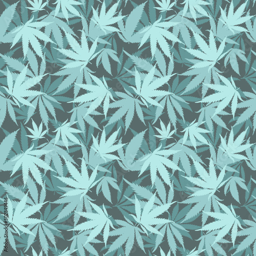 Cannabis seamless pattern. Ganja digital paper. Blue mint rastaman leaves 