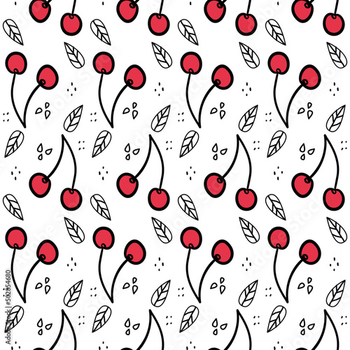 Sweet cherry repeating pattern. Seamless texture with wild berries. Summer motives with fresh healthy food ingredients