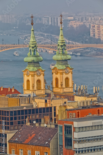 Budapest city center buildings aerial view