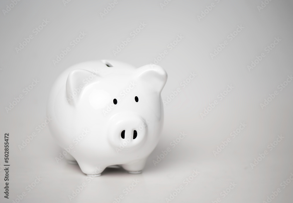 white piggy bank on seamless white background, Finance, saving money. white piggy bank on seamless white background, Finance, saving money.