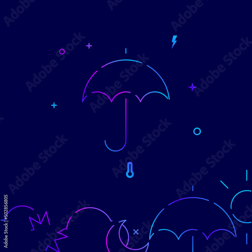 Umbrella gradient line vector icon, simple illustration on a dark blue background, weather forecast related bottom border.