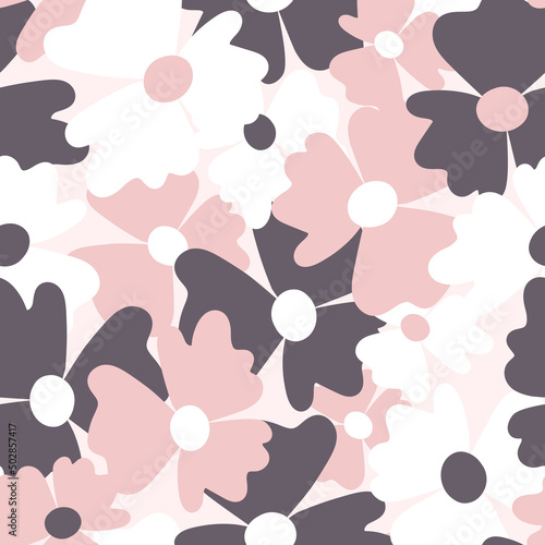 Seamless floral pattern based on traditional folk art ornaments. Colorful flowers on color background. Scandinavian style. Sweden nordic style. Vector illustration. Simple minimalistic pattern