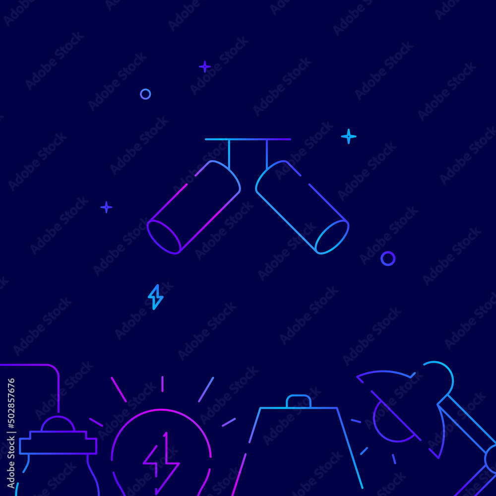 Ceiling spotlights gradient line vector icon, simple illustration on a dark blue background, Home lamps related bottom border.