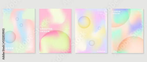 Abstract gradient fluid liquid cover template. Set of modern poster with vibrant graphic color, hologram, circle bubbles, star elements. Minimal style design for brochure, flyer, wallpaper, banner. © TWINS DESIGN STUDIO