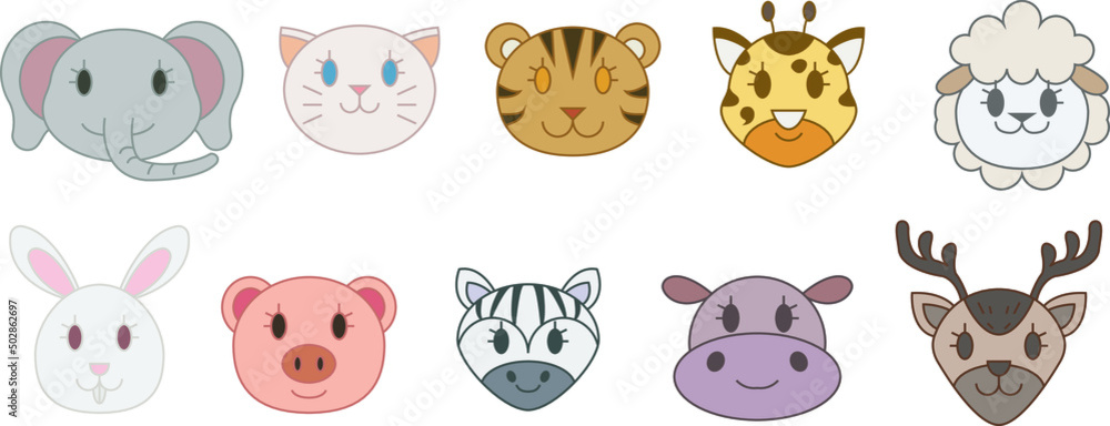 Animal heads vector design set Animal heads vector design set