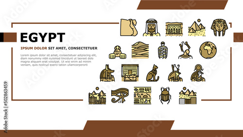 Egypt Country Monument Excursion Landing Web Page Header Banner Template Vector. Egypt Pyramid And Sphinx Antique Construction, Pharaoh And Egyptian God, Hieroglyph Desert, Giza City Illustration