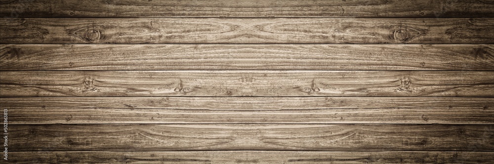 Fototapeta premium Old dark brown wood wall for seamless panorama wood background and texture.