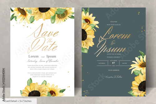 Wedding Invitation Card Set with Watercolor Sunflower