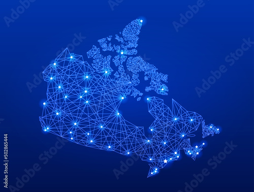 Glowing communication network map of Canada