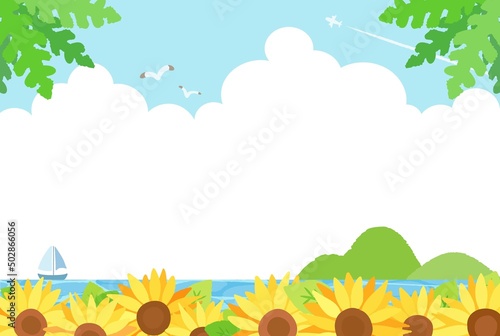 シンプルで爽やかな夏の海の風景イラスト