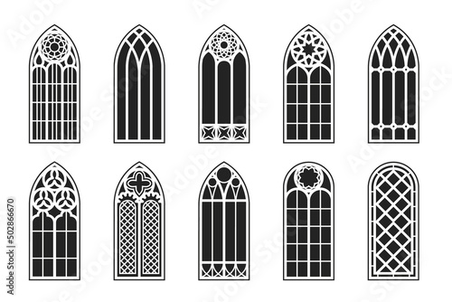 Tableau sur toile Gothic windows outline set