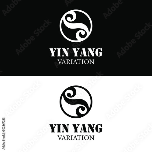 Simple flat yin yang variation silhouette for symbol of harmony and spiritual balance logo icon