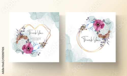 boho wedding invitation card with beautiful flower and leaves