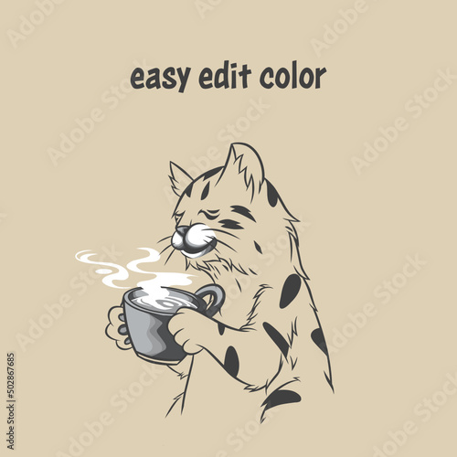 illustration of a cat with coffee 