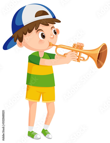 Boy with trumpet music instrument
