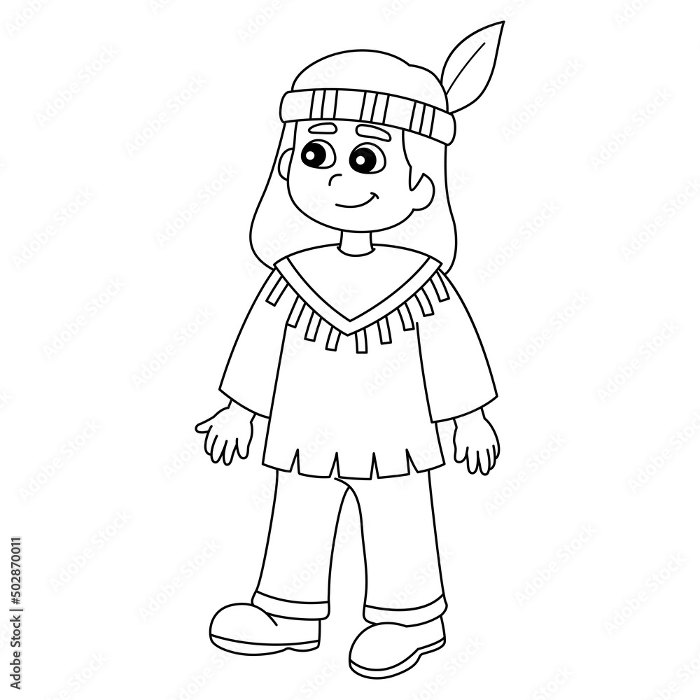Thanksgiving Pilgrim Native Boy Isolated Coloring Page Thanksgiving Pilgrim Native Boy Isolated Coloring Page