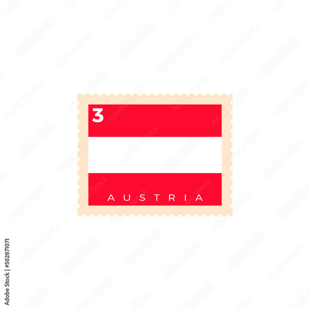 Austria postage stamp. Austria National Flag Postage Stamp. Stamp with official country flag pattern and countries name vector illustration