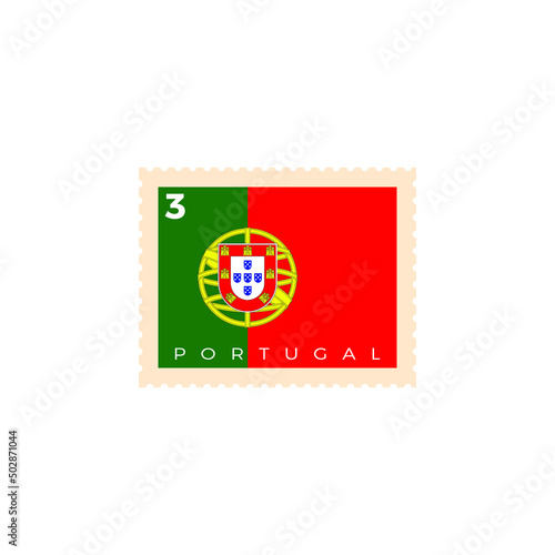 Portugal postage stamp. Portugal National Flag Postage Stamp. Stamp with official country flag pattern and countries name vector illustration