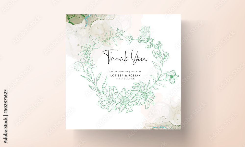 elegant monoline floral wedding invitation card