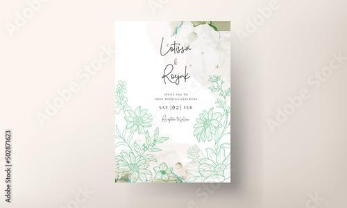 elegant monoline floral wedding invitation card